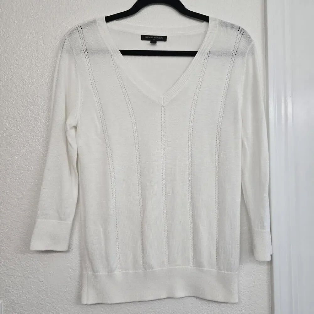 Banana Republic Women's Sweater Pullover 3/4 Sleeve White Size S Lightweight